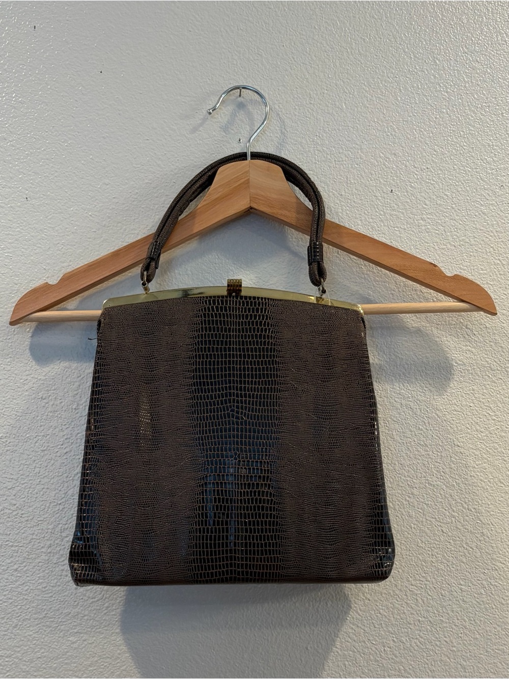 Vintage Classic Brown Textured Top-Handle Women's Purse